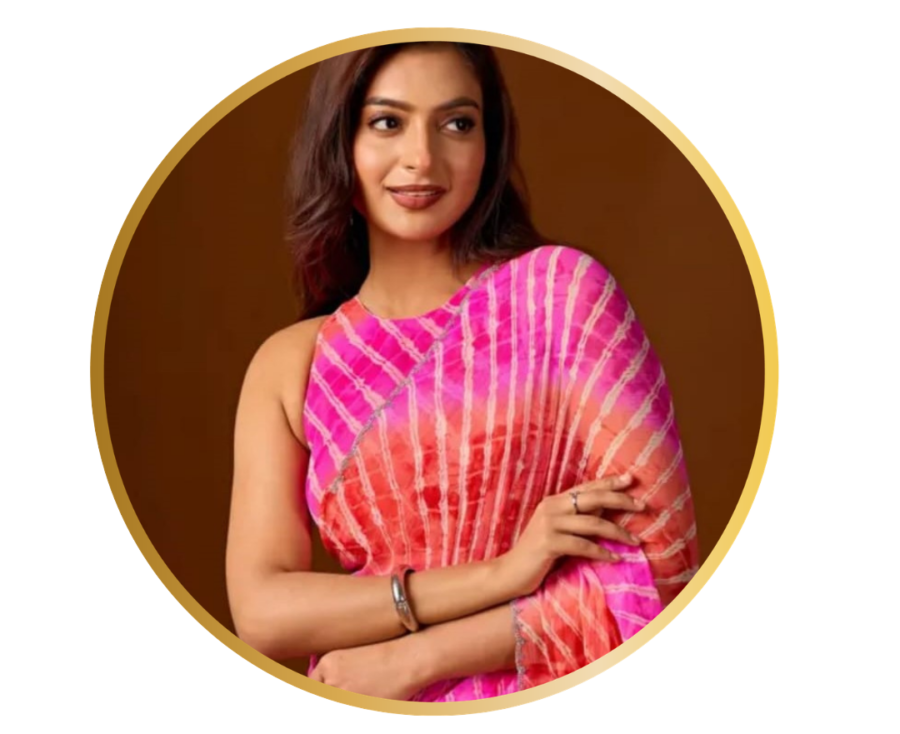 Chiffon Leheriya Saree with Elegant Stonework Border & Running Blouse