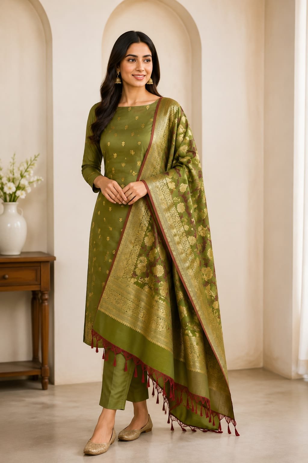 Banarasi Silk Katan Salwar Suit Dress Material - Image 3