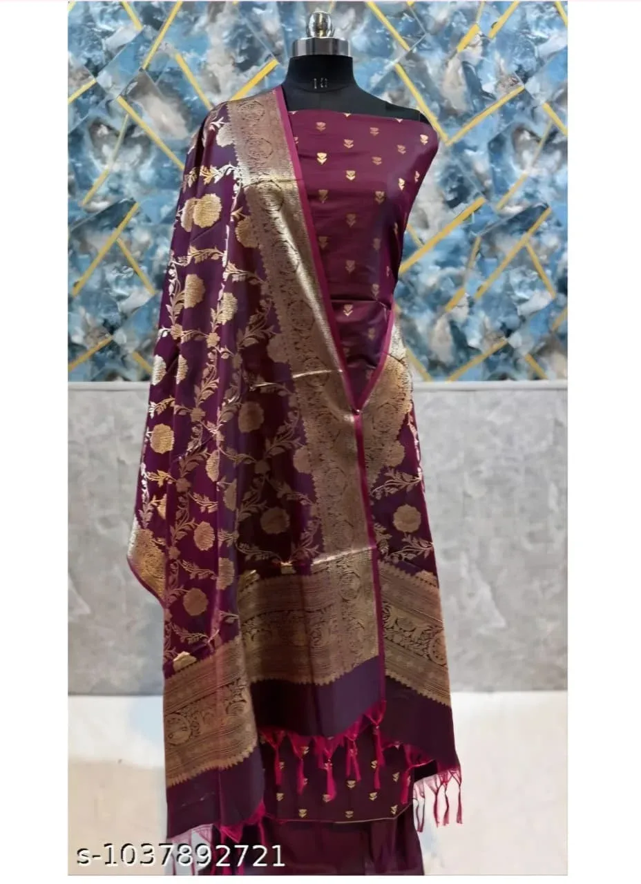 Banarasi Silk Katan Salwar Suit Dress Material - Image 11