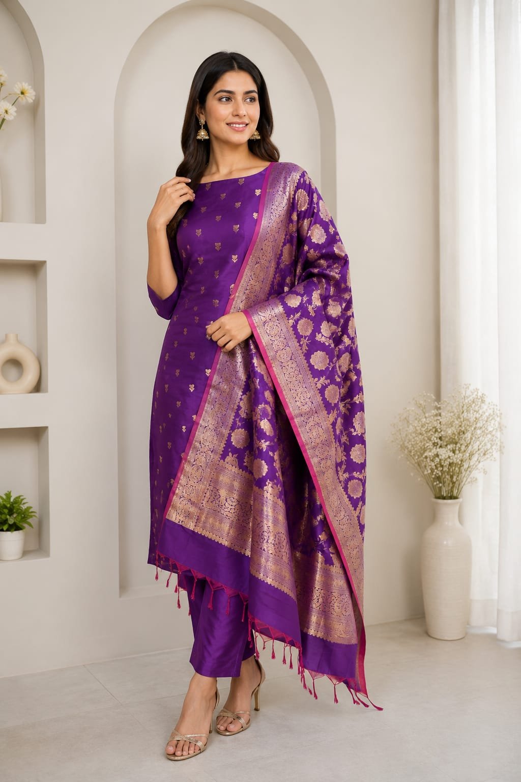 Banarasi Silk Katan Salwar Suit Dress Material - Image 9