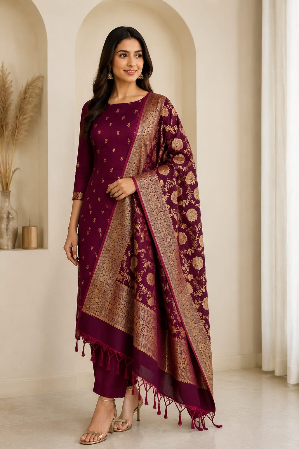 Banarasi Silk Katan Salwar Suit Dress Material - Image 10