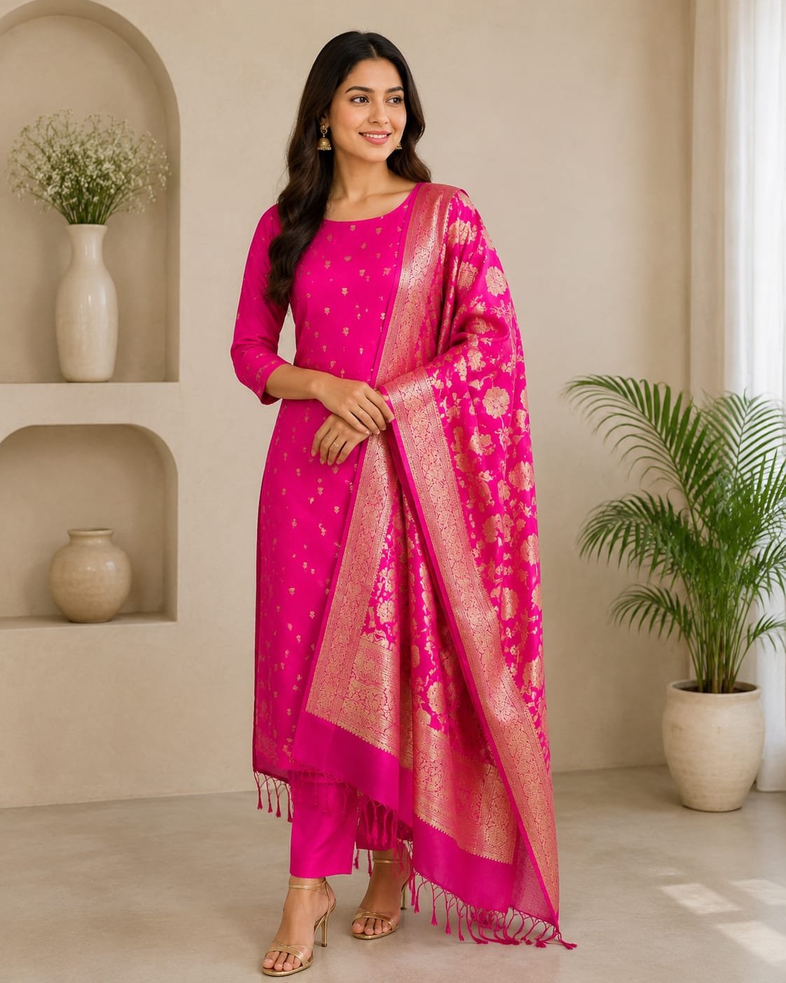 Banarasi Silk Katan Salwar Suit Dress Material - Image 6
