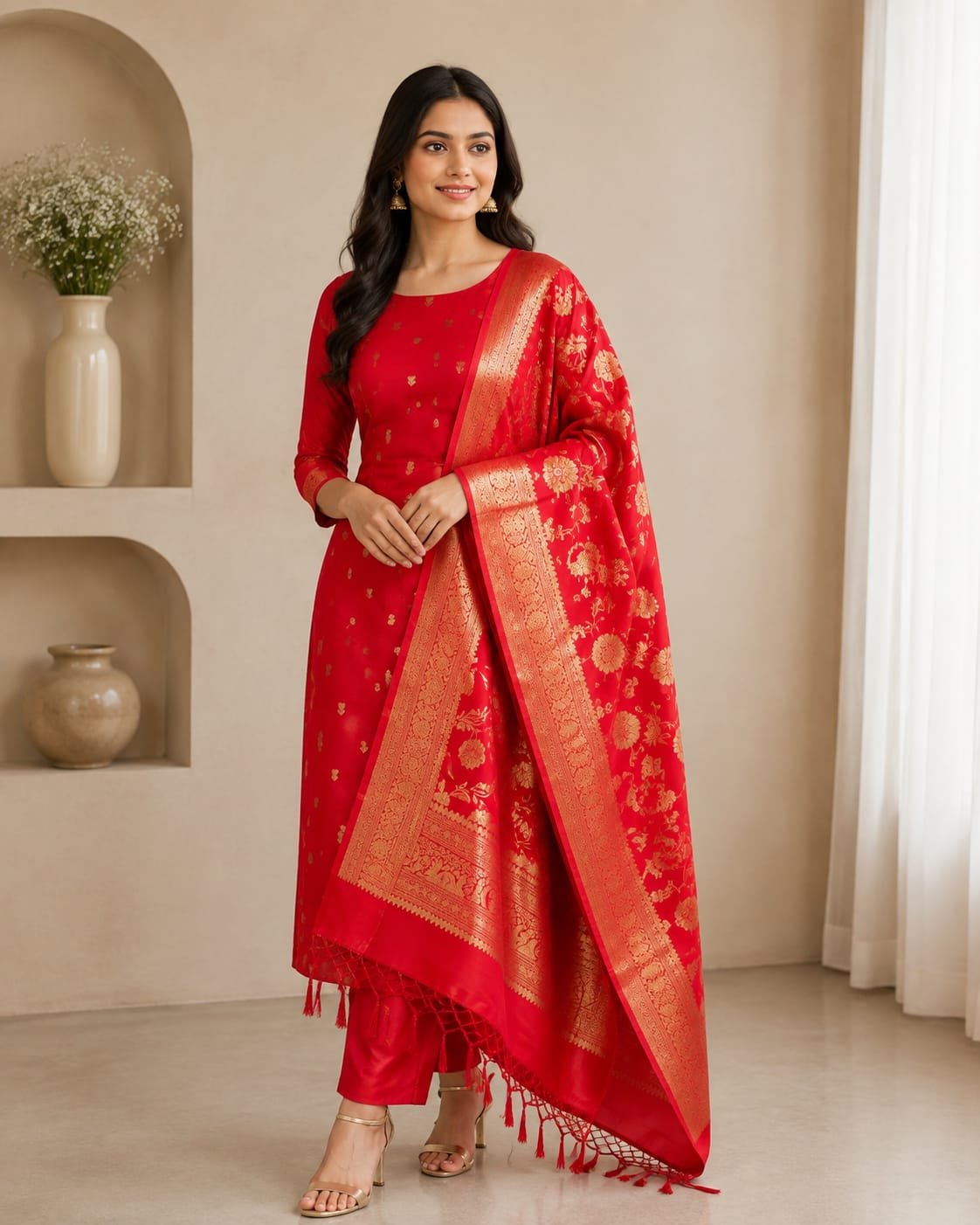 Banarasi Silk Katan Salwar Suit Dress Material - Image 4